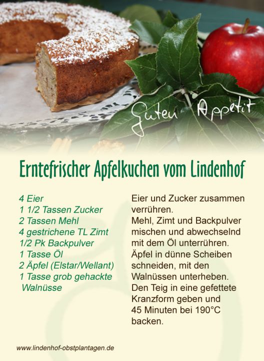 Lieblingsrezept 2013 Erntefrischer Apfelkuchen vom Lindenhof